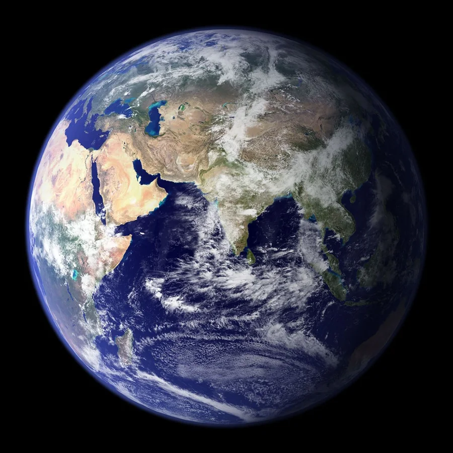 True-colour NASA satellite photograph of Earth&rsquo;s Eastern Hemisphere
