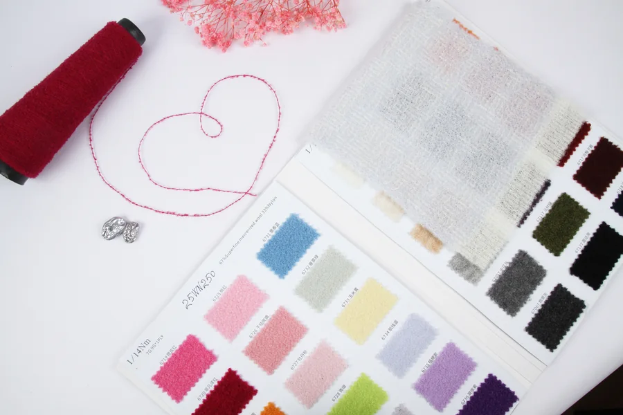 Textile design swatches and thread from the BHR collection